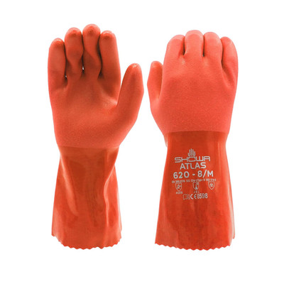 Atlas 620 Double-Dipped PVC Chemical Resistant Safety Work Glove with Cotton Lin
