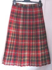 The Edinburgh Collection Wool Tartan Check Pleated Midi Skirt Red UK 14 (10 12)