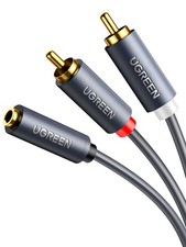 UGREEN 3.5mm Female to 2 RCA Male Cable Gold Plated Stereo 3FT, Gray