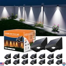 16 Pack Waterproof Solar Fence Lights, Cool White LED for Yard, Deck, Porch