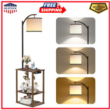 SUNMORY Floor Lamp with Table, End Table with Lamp, Shelves, Charging Station...