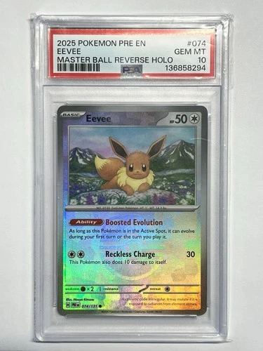 Pokémon Eevee Master Ball Reverse Holo PSA 10 074/131 Sv Prismatic Evolutions