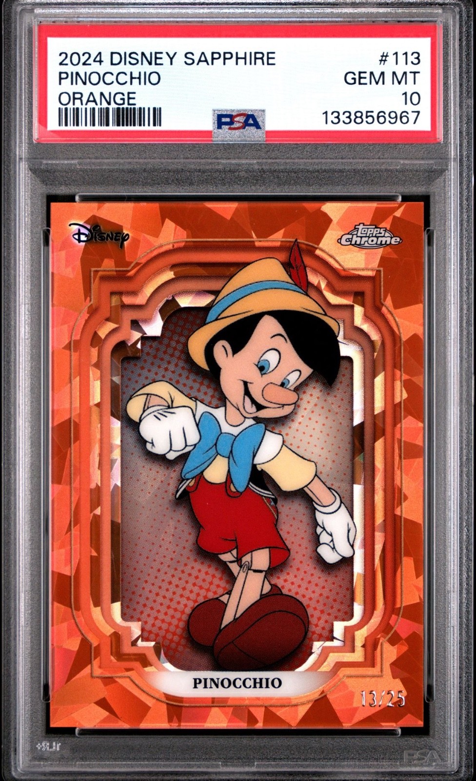 2024 Topps Chrome Disney Sapphire Pinocchio Orange /25 #113 PSA 10 Gem Mint