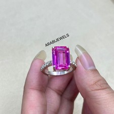 Emerald Cut Pink Sapphire Ring 925 Sterling Silver Gift For Her Ring.
