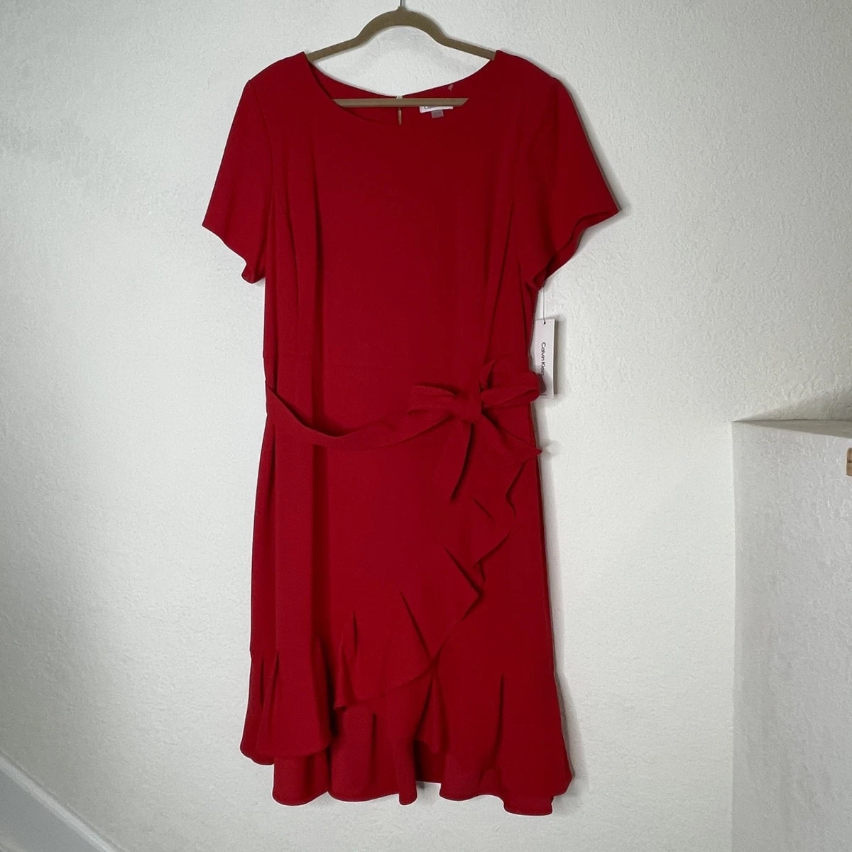 slim fit dress slacks Calvin Klein Red Side Ruched Dress- Size 12 – The Saved Collection main image 1