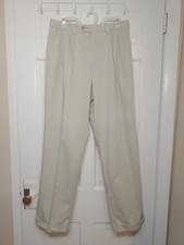 Ralph Lauren 100 Cotton Pants Mens 34x34 Beige/Khaki Pleated And Cuffed