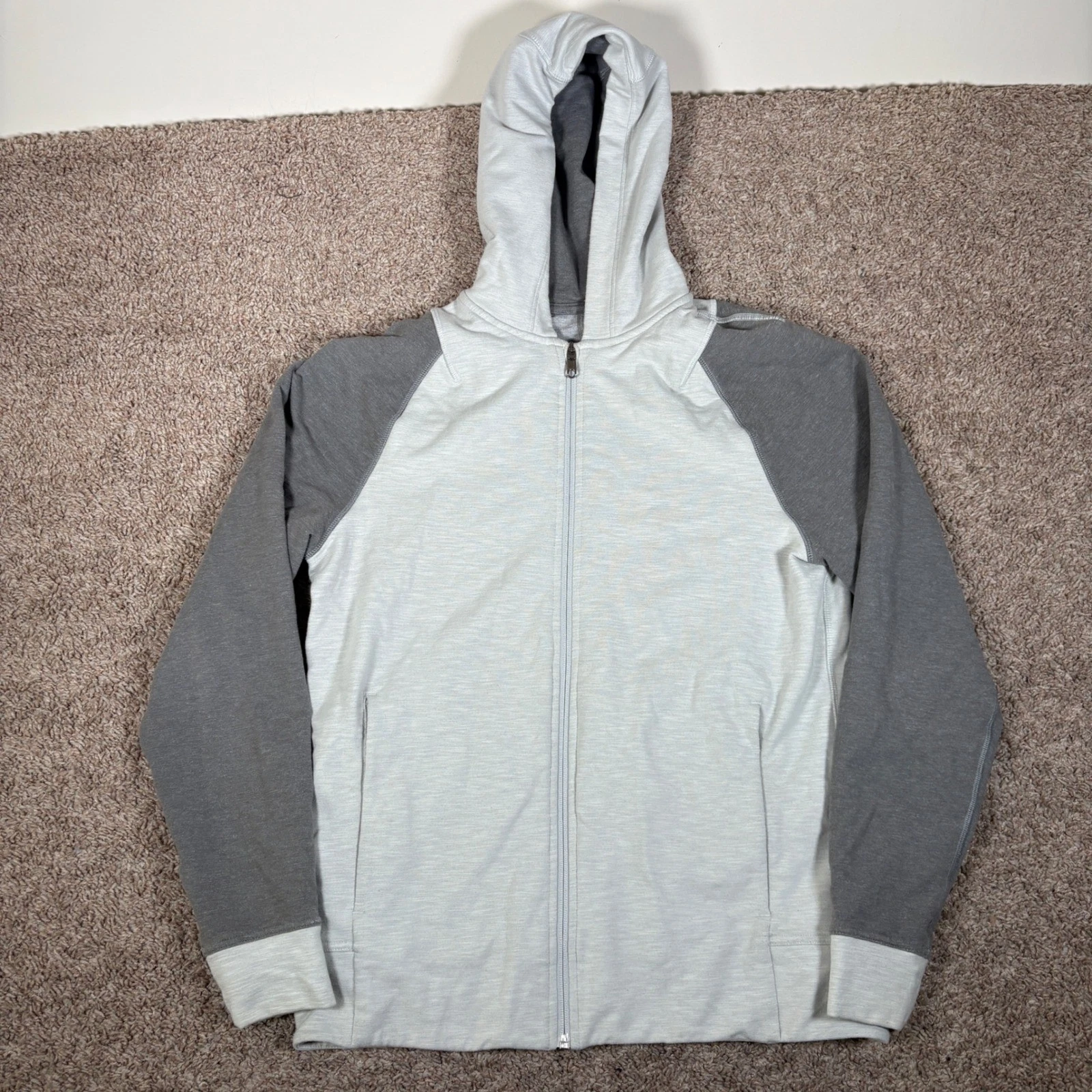 Lululemon Mens Hoodie Full Zip Grey Colorblock Raglan Sweatshirt