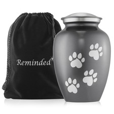 Pet Urn for Dog Cat Ashes - Brass Cremation Memorial Medium Gray Urn to 70 lbs