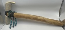 Vintage Native American Tomahawk Antler Axe Bone Head Wood Handle Blue Beads 15