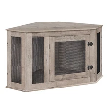MAHANCRIS Corner Dog Crate Furniture, Wooden Dog Kennel End Table, Decorative...