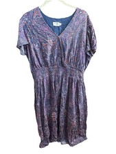 Terra & Sky Women Dress Plus Size Surplice Midi Blue Paisley Size 2X  20w-22w