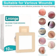 Silicone Foam Dressing 4“ x 4” with Adhesive Border,10 Packs Waterproof Silic..