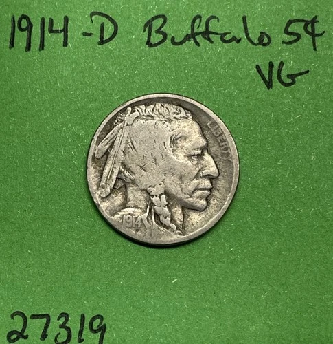 1914 D Indian Head Buffalo 🦬 Nickel 5c Piece Vg Very Good Tough Date