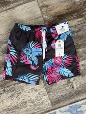 NWT Alvin s island black with pink blue tropical print swim trunks - L