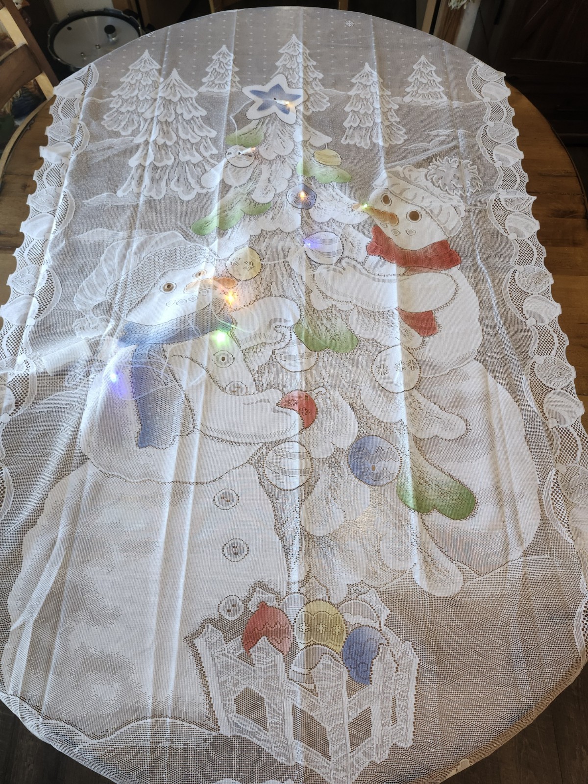 Christmas Décor Lace Polyester Lighted Door Panel 40" X 84" UNUSED Snowmen ⛄️ 