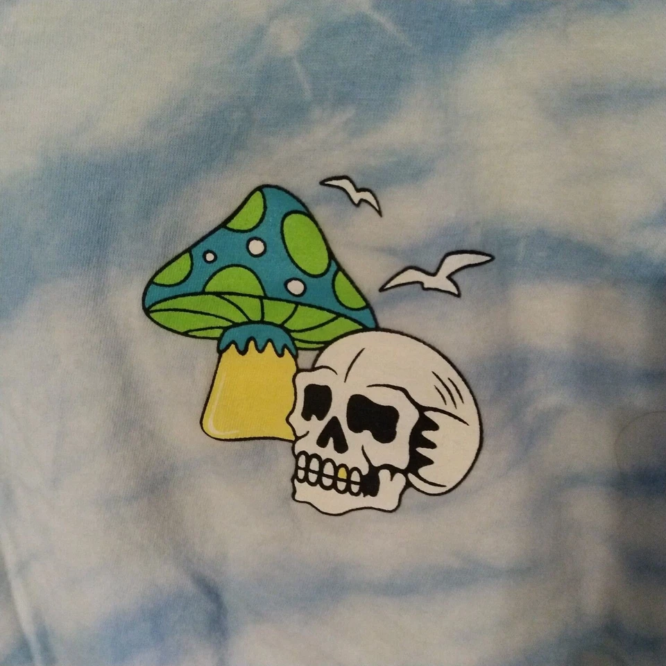 Camiseta Dikotomy DK Para Hombre L Grande LG Tie-Dye Azul Manga Corta Calavera Myshroom Foto 2 de 4
