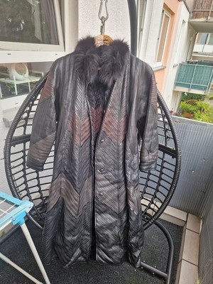 Langer Mantel Pelzmantel Schwarz Christ Leder Gr. 40 Vintage 90er