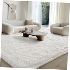 Fluffy Rugs for Living Room 6x9 Cream White, Washable Large Area Rugs for