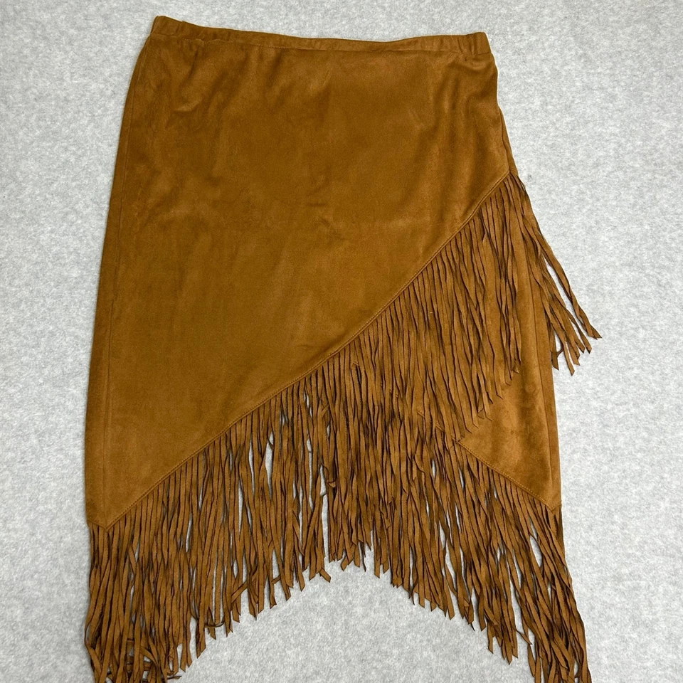 Falda asimétrica vintage Wrangler vaquera imitación gamuza flecos marrón XL occidental Foto 2 de 4
