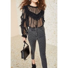 Ulla Johnson Black Dita Ruffle Sheer Blouse S...