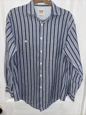 Vtg River Brand Arrow Men s Med Shirt Blue Stripe Button Up Casual Workwear USA