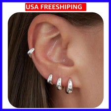 4 Pairs Small Huggie Hoop Earrings for Women - Chunky 14K Gold Plated/Silver ...