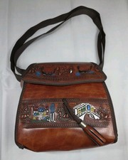 Vintage Italian Firenze Leather Bohemian Embossed Handmade Crossbody Bag Tooled