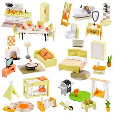 Giant bean 85pcs Wooden Plastic Dollhouse Furniture Set for 6 Rooms, Modern D...
