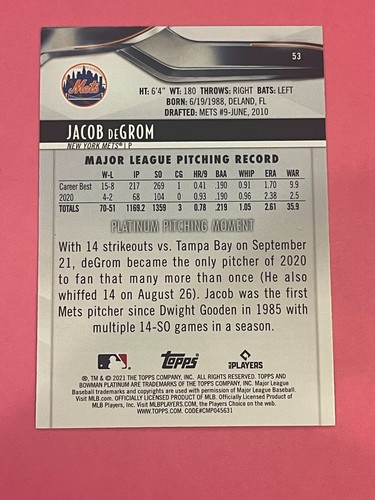 JACOB DeGROM Card Collection - Pick Your Card Base Inserts Parallels Refractors - Picture 21 of 41
