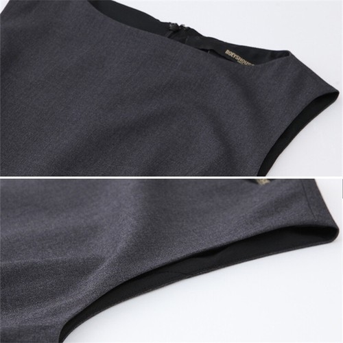 Ladies Pencil Dress Formal Sleeveless Crew Neck Slim Fit Dress Business Black - Picture 4 of 15