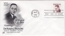 USPS FDC #1860 1982 20¢ Ralph Bunche Great Americans Series ArtCraft ST2654