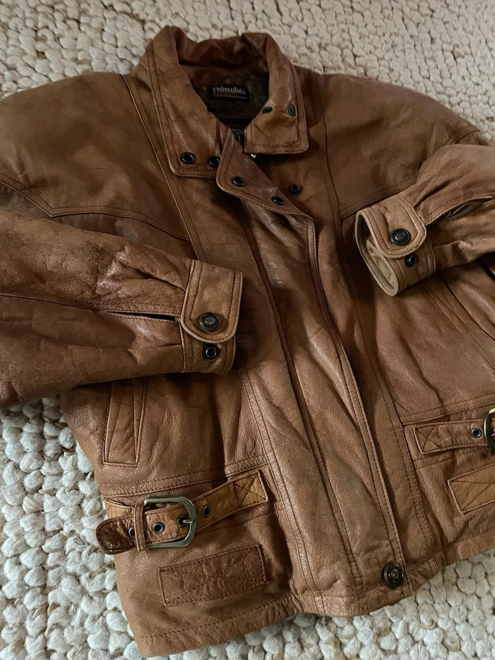 Chaqueta de Cuero Wilson’s De Colección Marrón Motociclista Recortada Almohadillas Grandes Hombros Para Mujer XS Foto 2 de 4