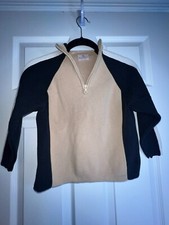 Hanna Andersson Boys 120 6 Tan Color Block 100 Cotton Knit 1/4 Zip Sweater S