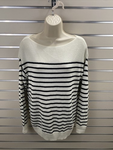 Black Stripe Boatneck Pullover Sweater 