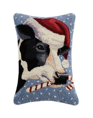 Stephanie Stouffer Farm Cow with Candy Cane 12'' x 18'' Christmas Pillow