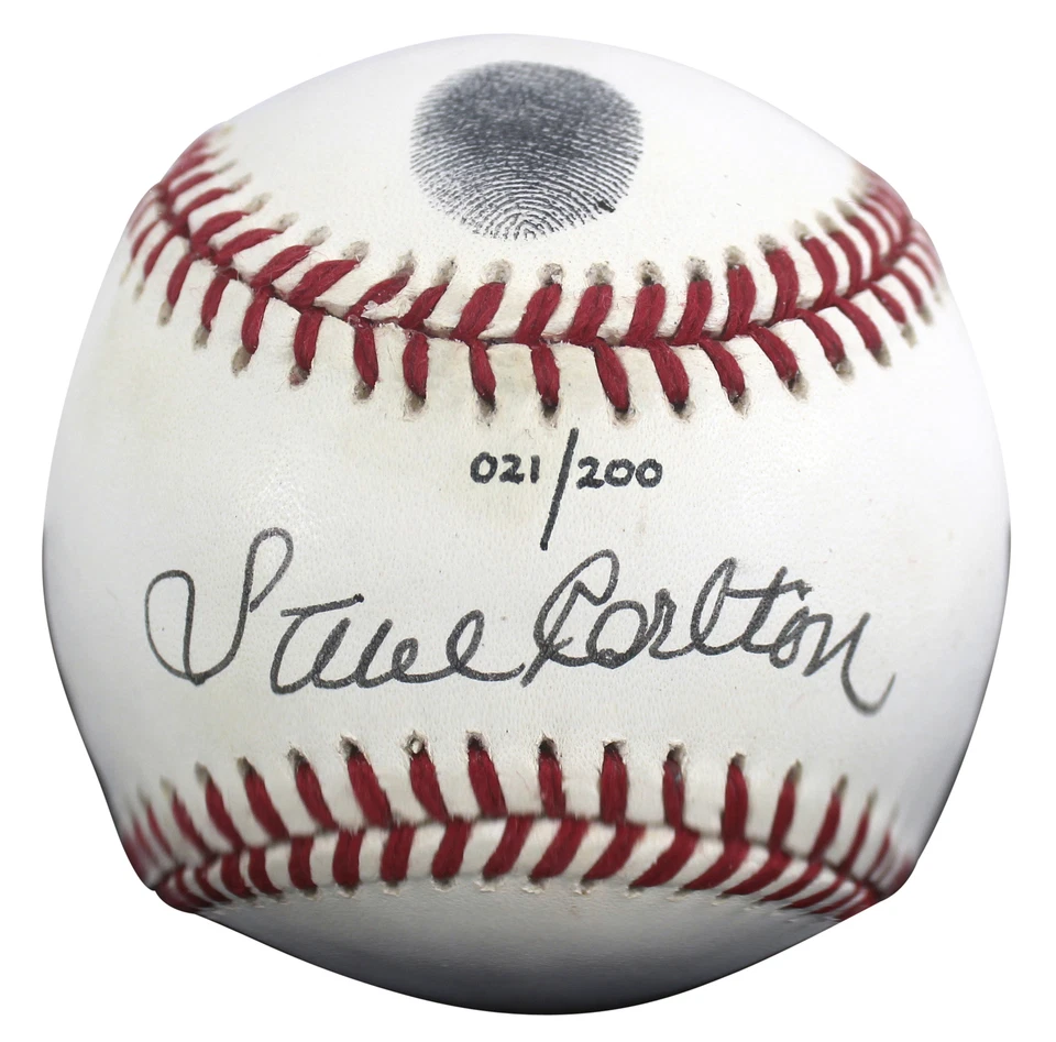Phillies Steve Carlton Signed Thumbprint Baseball LE #'d/200 w/ Display Case BAS - Image 2 of 4