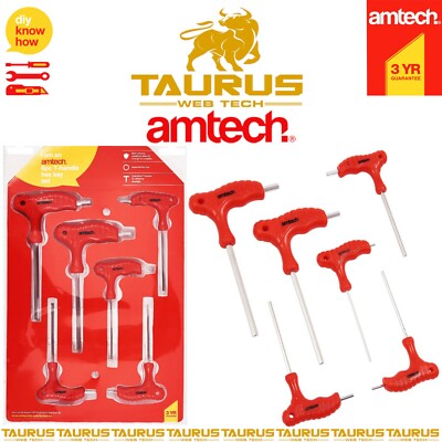 6 x AMTECH T-GRIFF SECHSKANTSCHLÜSSEL SET LANGE ARME ANTRIEB ENDE SICHERHEIT 2 - 6 MM DIY WERKZEUG UK