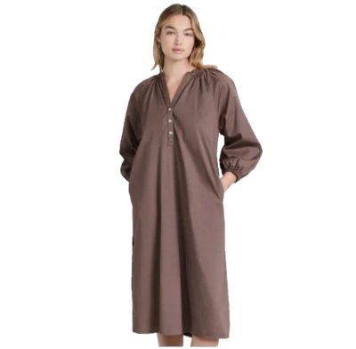 chinese dress ladies SUNDRY Raglan Cotton Woven Henley Dress Nutmeg MD at Amazon Men's Clothing  store main image 1