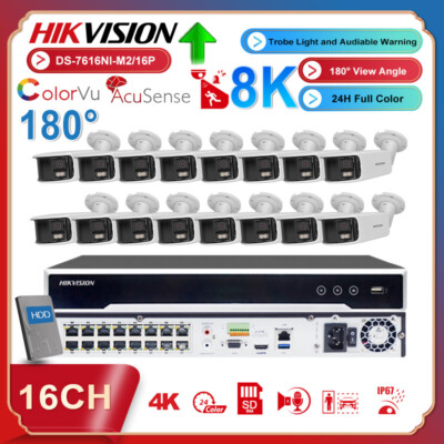 Hikvision 8k 16CH 4K 8MP ColorVu 180 Panoramic IP Camera System Audio 16PoE Lot