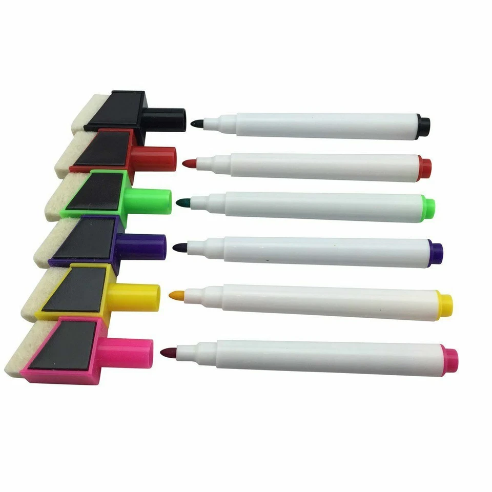 12 Magnetic White Board Marker Pen Colour Set Dry Wipe Markers Easy Wipe Shaped - Image 2 of 4