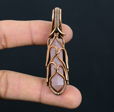 Rose Quartz Gemstone Copper Wire Wrapped Handmade Designer Pendant Jewelry