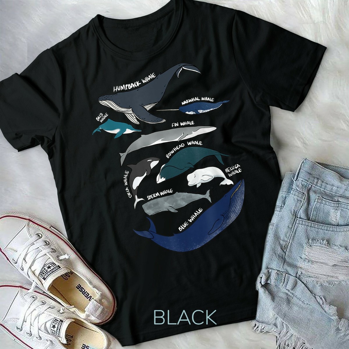 Types of Whales Shirt Whale Breeds Species Whale Lover Unisex Youth  T-shirt