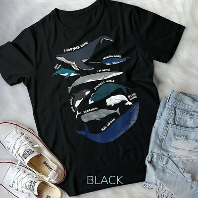 Types of Whales Shirt Whale Breeds Species Whale Lover Unisex Youth  T-shirt