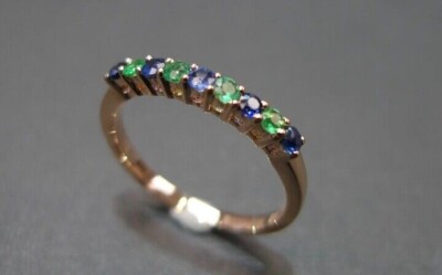 Emerald Blue Sapphire Gemstone Ring 925 Sterling Silver Stackable Dainty Ring
