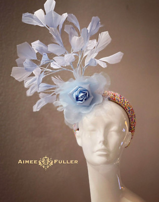 Kentucky Derby Fascinator Light Powder Blue Rose Hat Royal  display picture 1
