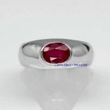 Natural Heated Ruby Gemstone with 925 Sterling Silver Ring For Men's #122