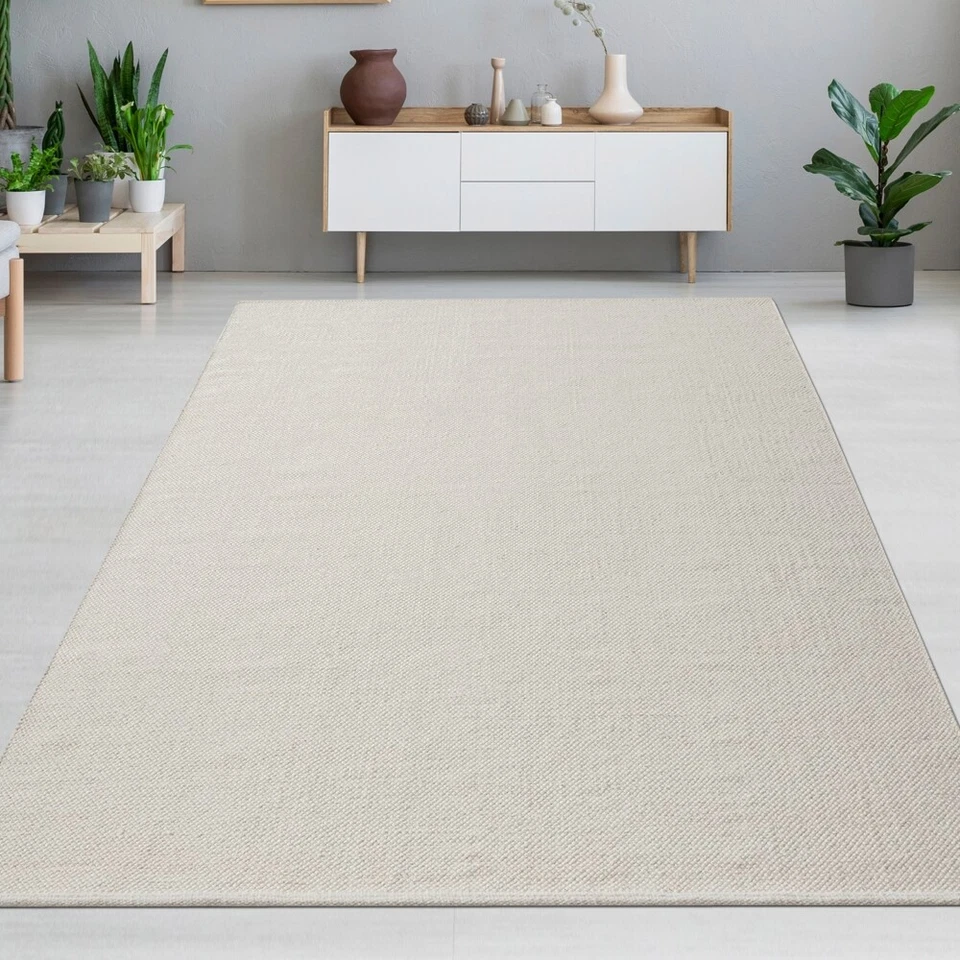 Tapis moderne en laine uni, tissé à la main, de couleur crème - Photo 1/3