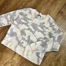 Alashan Cashmere/ Cotton Camo Print Pullover Sweater Size Large Gray Boxy Modern
