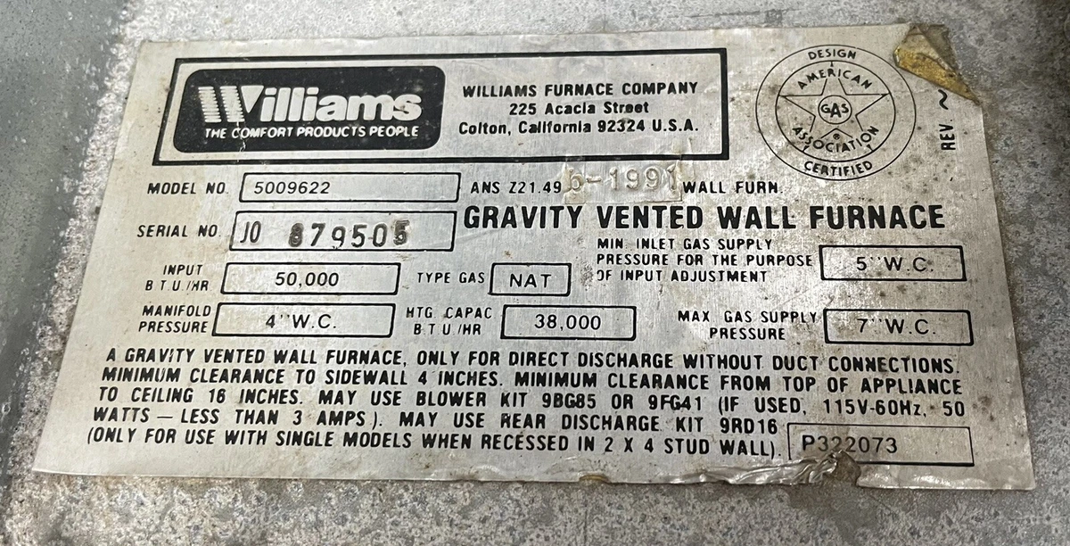 Burner u0026amp; Valve Assembly From Wall Furnace Williams M# 5009622 | eBay
