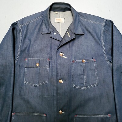 Vtg 60s MONTGOMERY WARD Chore Jacket Indigo Blue Denim Coat
